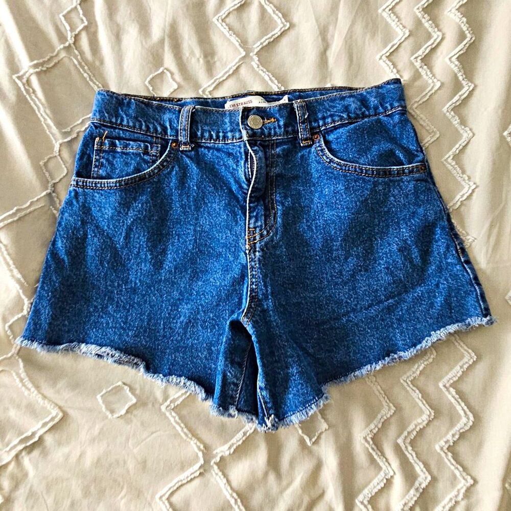 Levi Strauss Signature Girls Blue Denim High Rise A-Line Shorts Size 16 Pockets